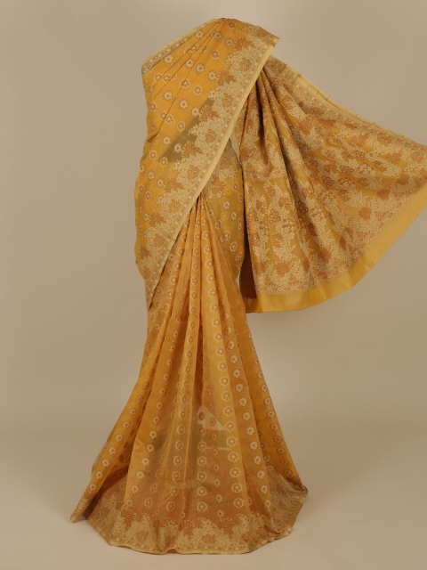 

Pothys Yellow & Gold-Toned Cotton Blend Woven Design Saree