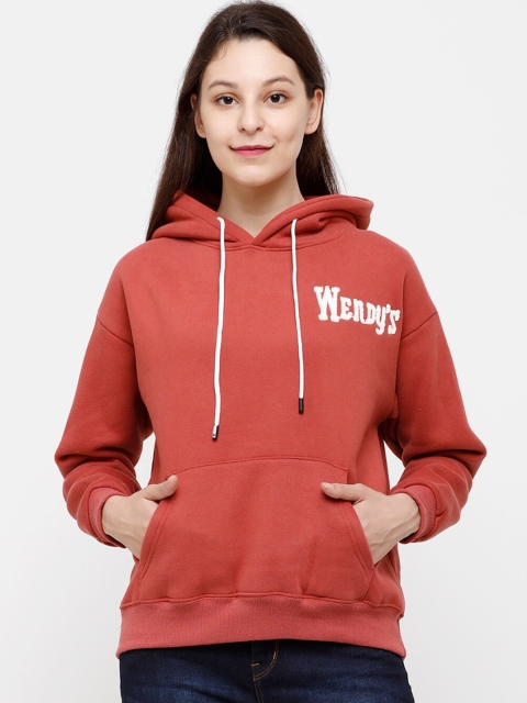 

STROP Women Rust Solid Hooded Sweatshirt