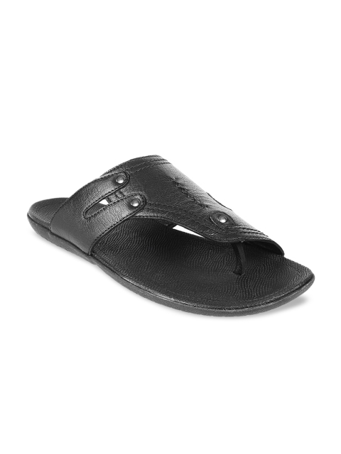 

Metro Men Black Solid Leather Comfort Sandals