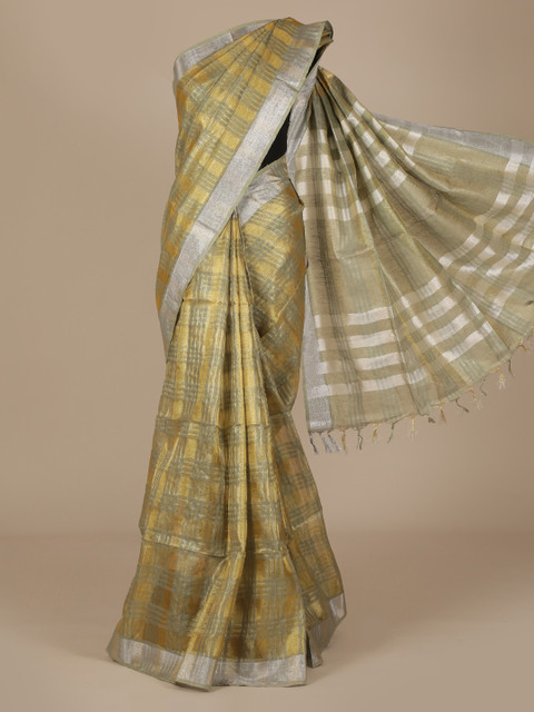 

Pothys Yellow Checked Pure Linen Saree