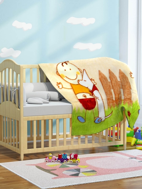 

KLOTTHE Kids Beige & Green Cartoon Characters Heavy Winter 600 GSM Single Bed Blanket