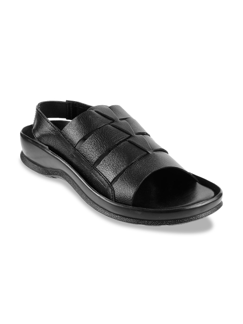 

Metro Men Black Solid Leather Shoe-Style Sandals
