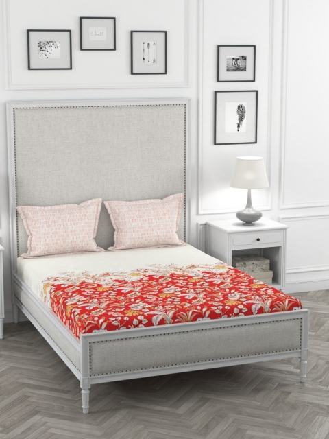 

Portico New York White & Red Floral 144 TC Cotton 1 King Bedsheet With 2 Pillow Covers