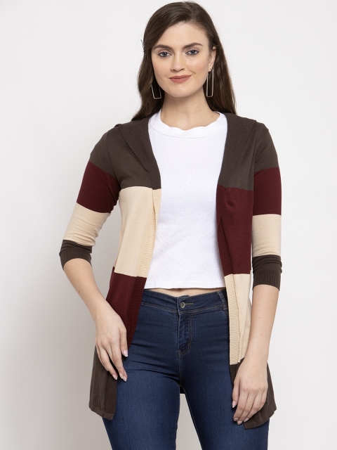 

Kalt Women Maroon & Brown Colourblocked Shrug