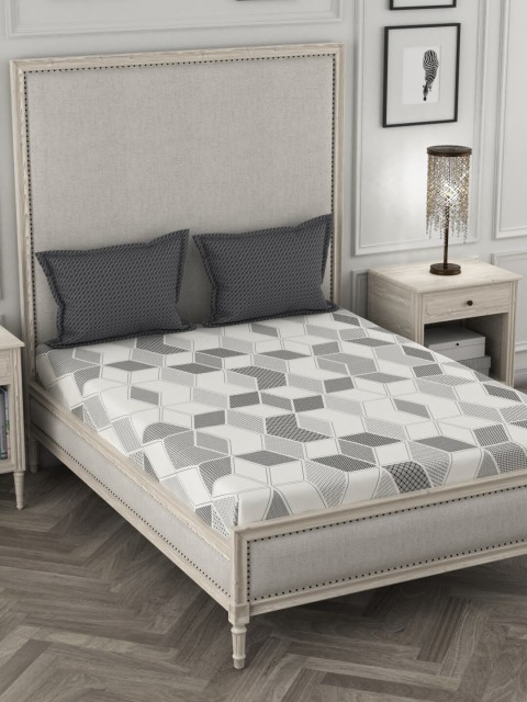 

Portico New York Grey & White Geometric 144 TC 100% Cotton Double Queen Bedsheet with 2 Pillow Covers