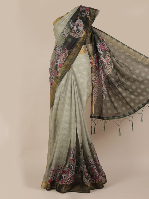 

Pothys Green Striped Linen Blend Saree
