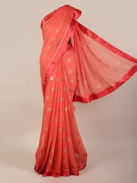 Pothys Peach-Coloured Printed Poly Chiffon Saree