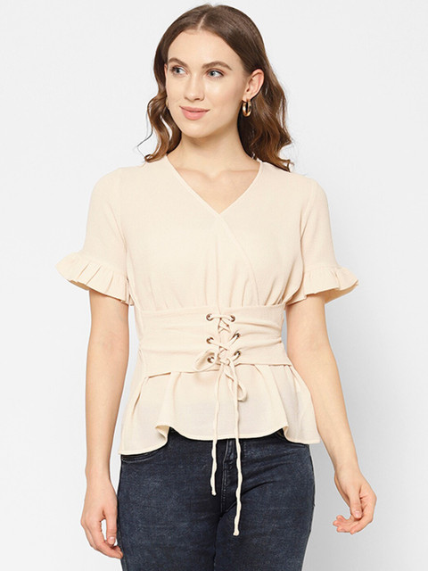 

NIXX Women Cream-Coloured Solid Wrap Top