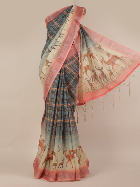 

Pothys Grey Checked Linen Blend Saree
