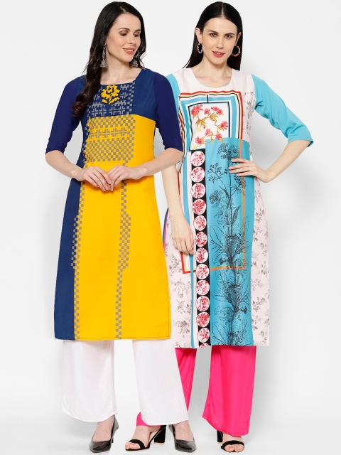 

7Threads Women Pack Of 2 Multicoloured Printed Straight Kurtas, Multi