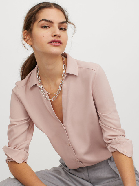 

H&M Women Pink Solid V-neck Blouse