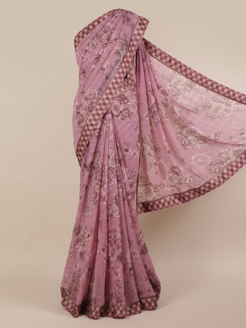 

Pothys Pink Printed Poly Chiffon Saree