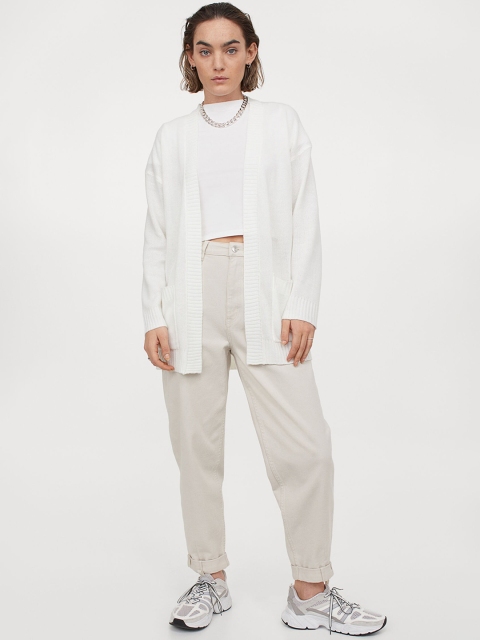 

H&M Women Off White Solid Knitted cardigan