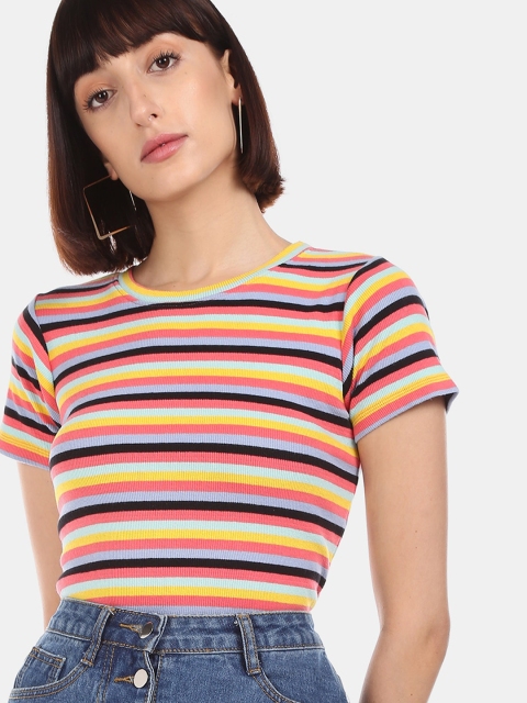 

Sugr Women Multicoloured Striped Round Neck T-shirt, Multi