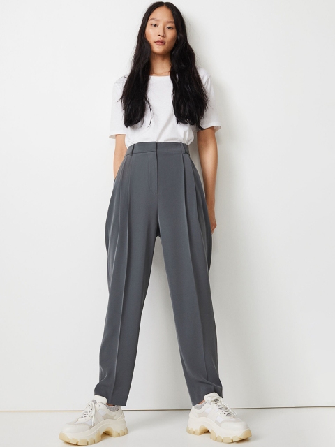 

H&M Women Grey Solid Tailored Trousers