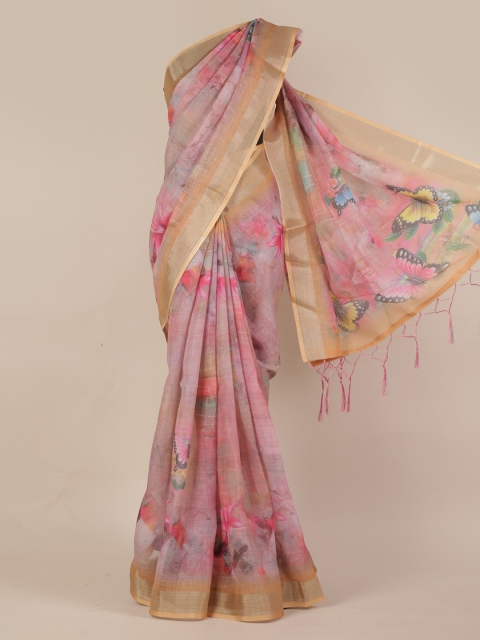 

Pothys Pink Printed Linen Blend Saree