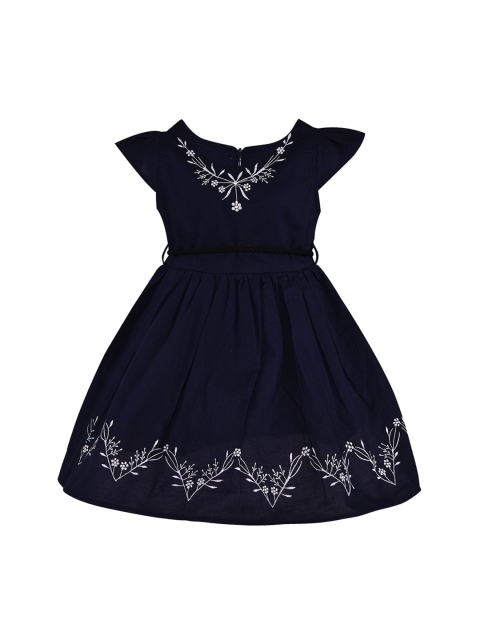 

Wish Karo Girls Navy Blue Embroidered Fit and Flare Dress