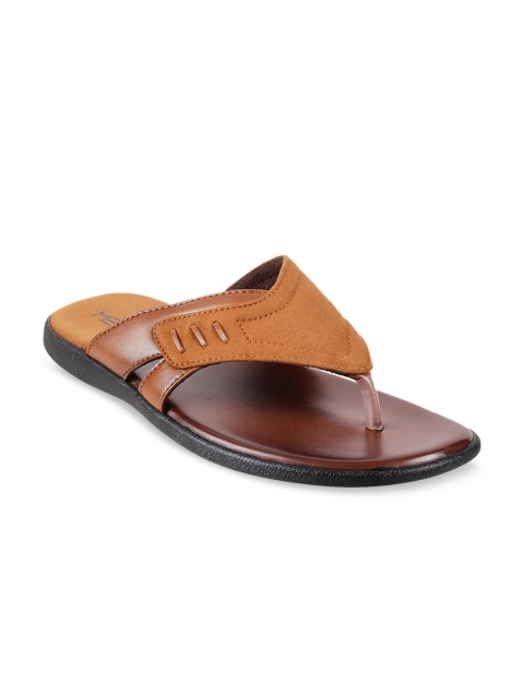 

Metro Men Tan Brown Solid Leather Comfort Sandals