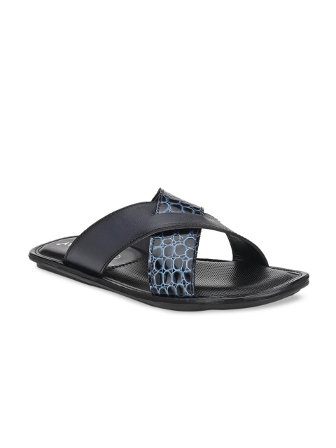 

Eego Italy Men Black & Blue Leather Comfort Sandals