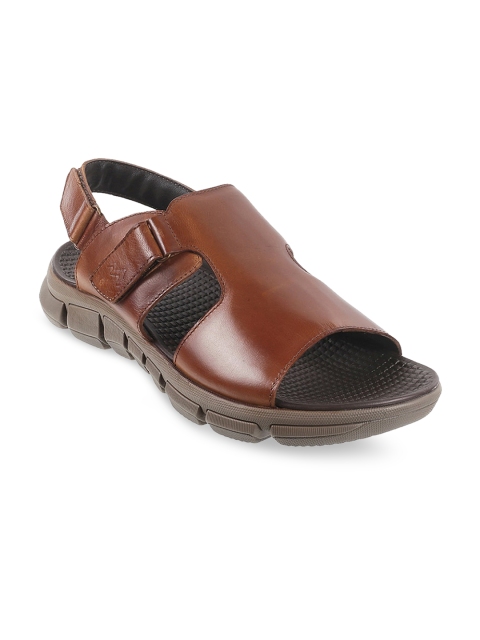 

Metro Men Tan Brown Solid Leather Fisherman Sandals