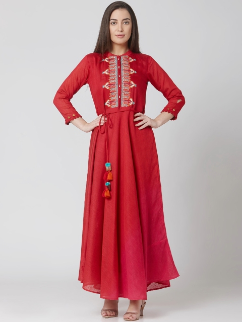 

Os Women Red Embroidered Maxi Dress