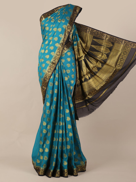 

Pothys Blue & Gold-Toned Poly Georgette Woven Design Saree