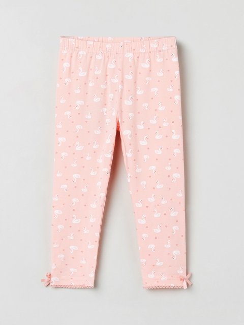 max Girls Pink & White Printed Ankle-Length Leggings