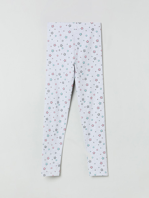 

max Girls White & Purple Printed Ankle-Length Leggings