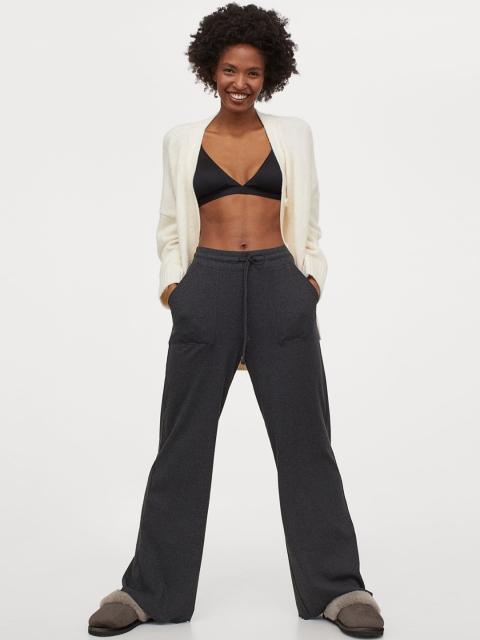 

H&M Women Grey Solid Ribbed pyjama bottoms