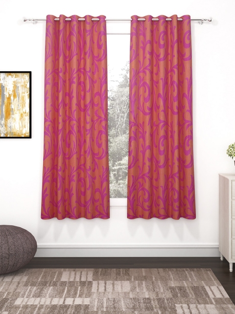 

Bedspun Set Of 2 Pink & Orange Printed Polyetser Eyelet Ringtop Window Curtains-5 feet