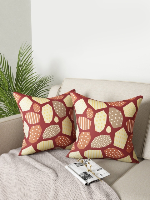 

PETAL HOME Set of 2 Burgundy & Multicoloured Abstract Printed Cushion Covers