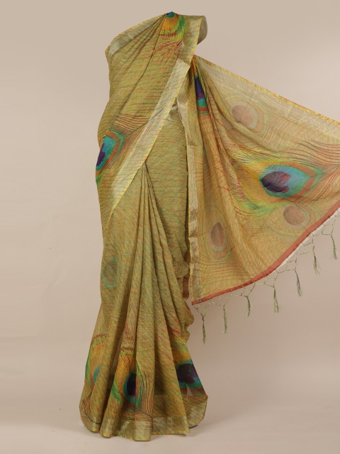 

Pothys Green Printed Linen Blend Saree