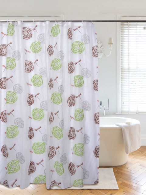 

Clasiko White & Green Printed Sustainable Shower Curtain With 12 Hooks