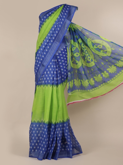 

Pothys Green & Blue Linen Blend Printed Saree