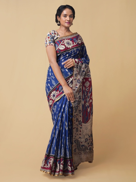 

Unnati Silks Blue & Off-White Pure Cotton Printed Kota Saree