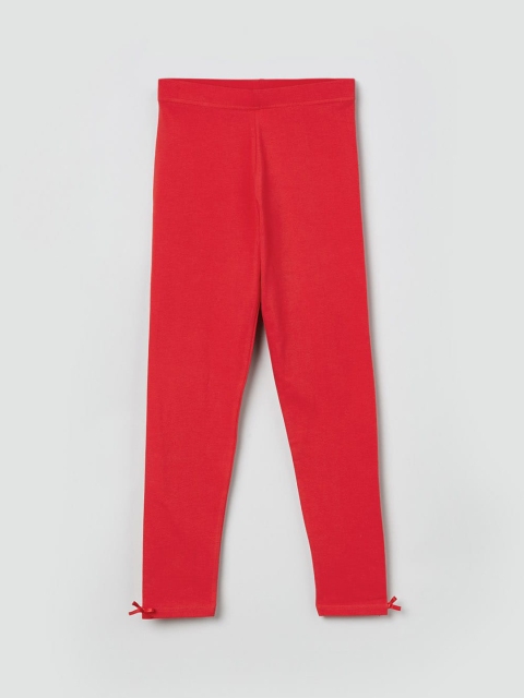 

max Girls Red Solid Ankle-Length Leggings
