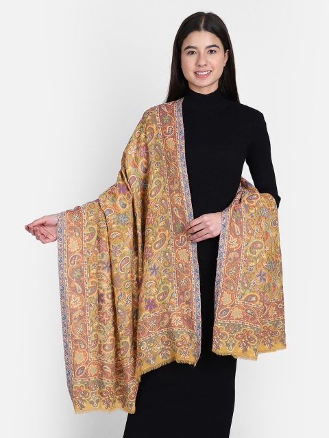 

Anekaant Women Yellow & Red Woven Design Woolen Kani Shawl