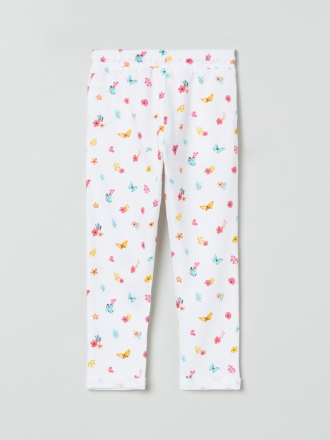 

max Girls White & Pink Printed Ankle-Length Leggings