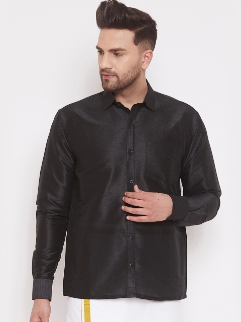 

VASTRAMAY Men Black Regular Fit Solid Silk Casual Shirt