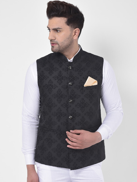 

LUXURAZI Men Black Printed Woven Nehru Jacket