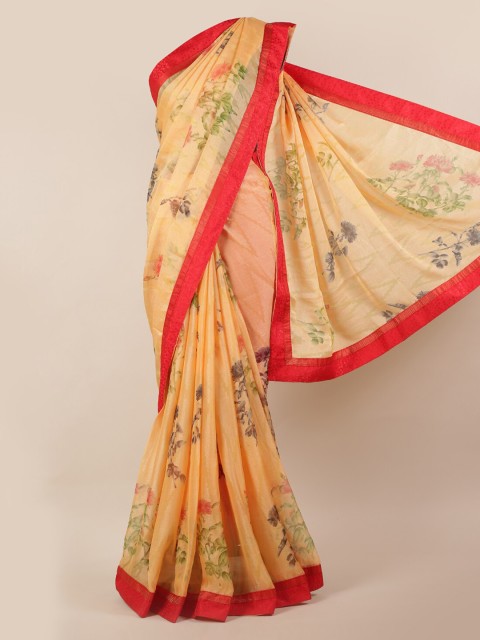 

Pothys Beige & Green Poly Chiffon Printed Saree