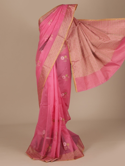 

Pothys Pink Checked Cotton Blend Saree