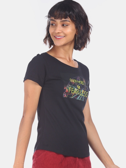 

Sugr Women Black Printed Round Neck T-shirt