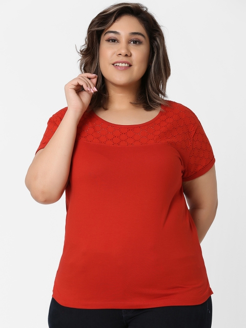 

MARCA Bold Women Red Solid Round Neck T-shirt