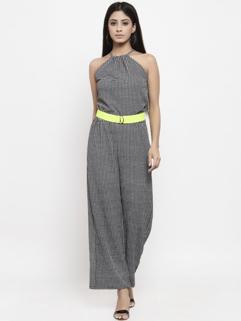 

THE SILHOUETTE STORE Women White & Black Checked Basic Jumpsuit