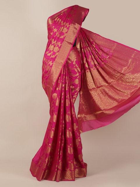 

Pothys Magenta & Gold-Toned Poly Georgette Woven Design Saree