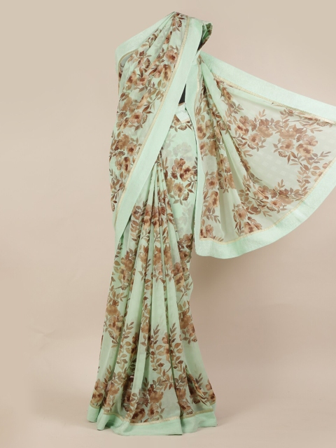 

Pothys Sea Green & Brown Poly Chiffon Printed Saree