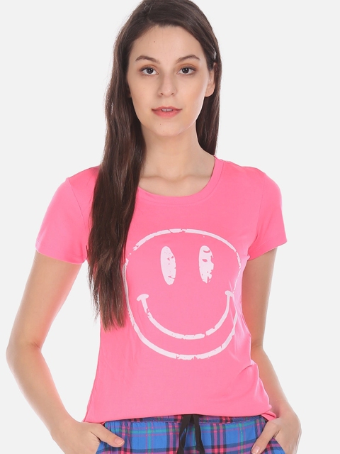 

Sugr Women Pink Printed Round Neck T-shirt