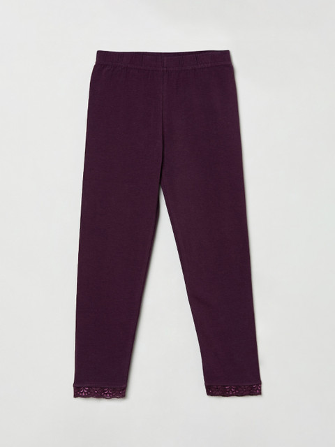 

max Girls Purple Solid Ankle-Length Leggings