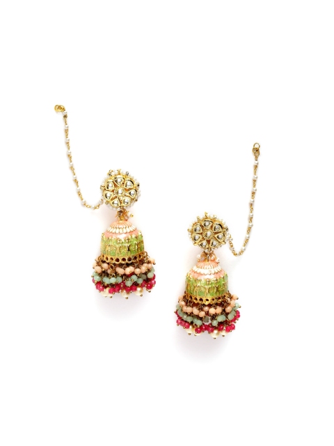 DUGRISTYLE Gold-Plated & Pink Sterling Silver Dome Shaped Jhumkas